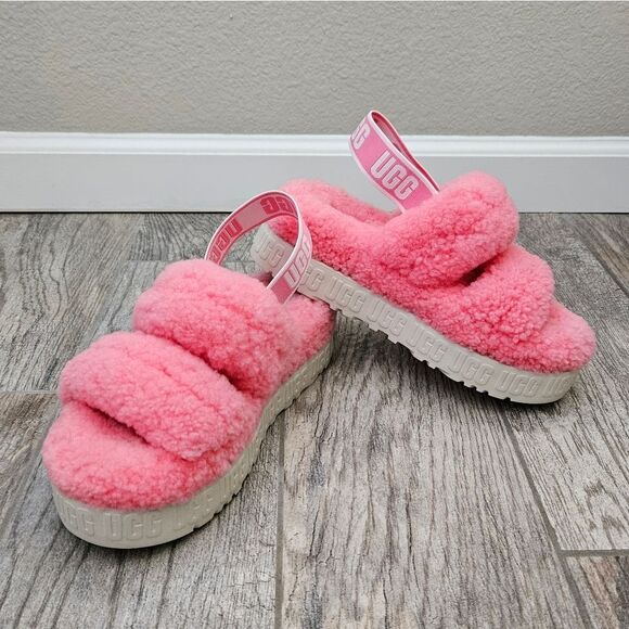 UGG Pink Adjustable Slide Sandals Oh Fluffita - Picture 14 of 14